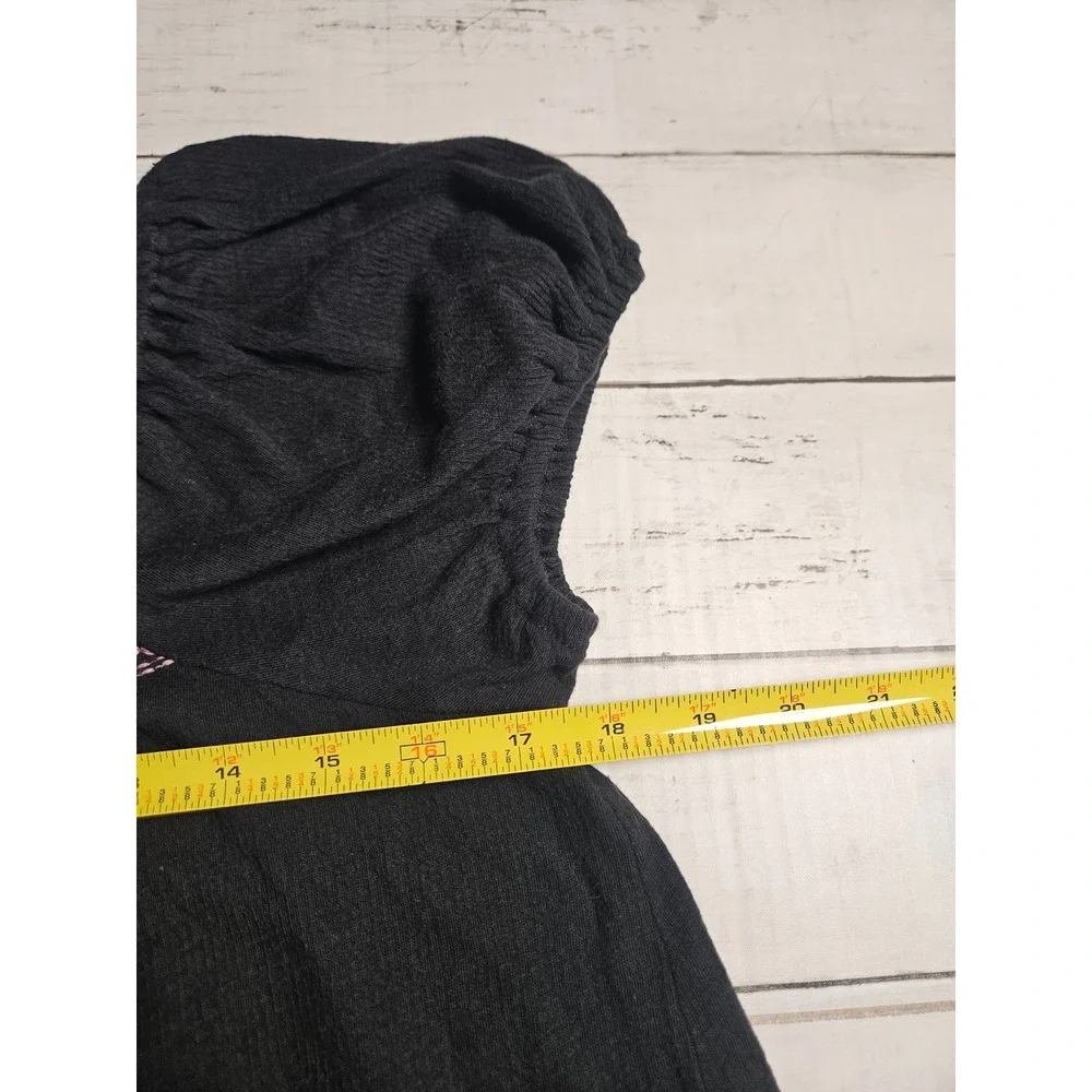 Madewell Womens XS Black Embroidered Smocked Puff Sleeve Peasant Blouse Top